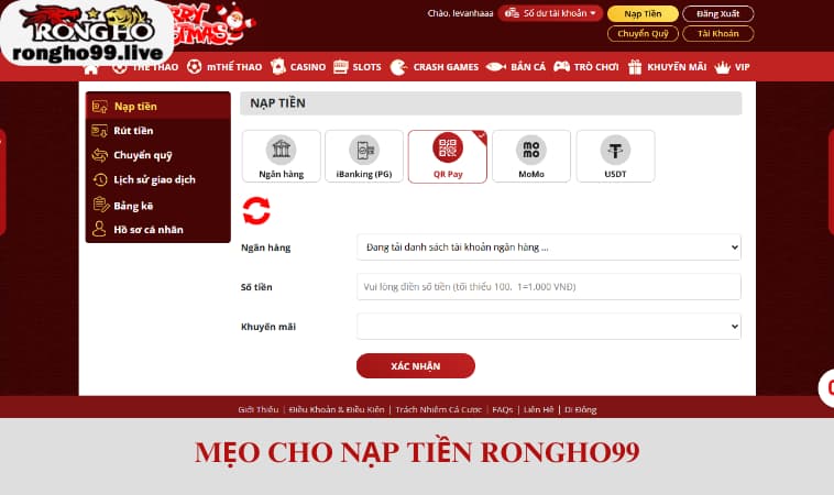 Mẹo cho nạp tiền RONGHO99