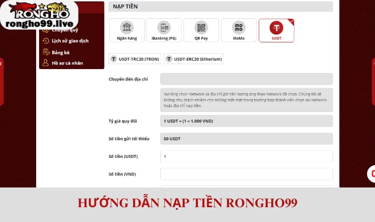 Hướng dẫn nạp tiền RONGHO99