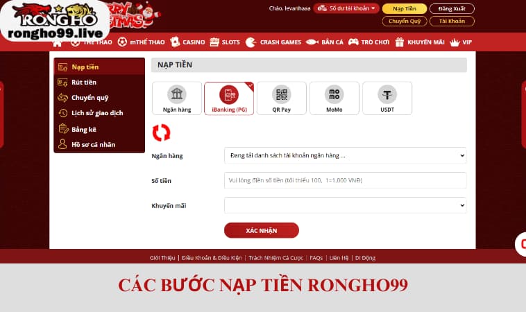 Các bước nạp tiền RONGHO99