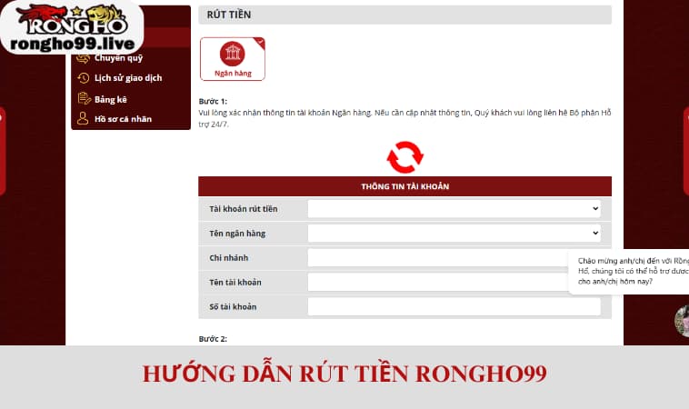 Hướng dẫn rút tiền RONGHO99