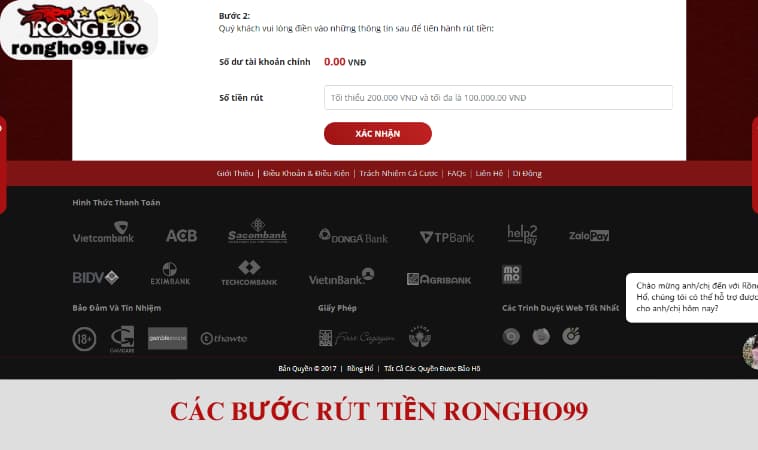 Các bước rút tiền RONGHO99